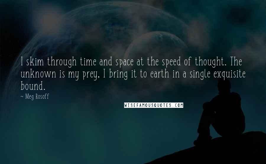 Meg Rosoff Quotes: I skim through time and space at the speed of thought. The unknown is my prey, I bring it to earth in a single exquisite bound.