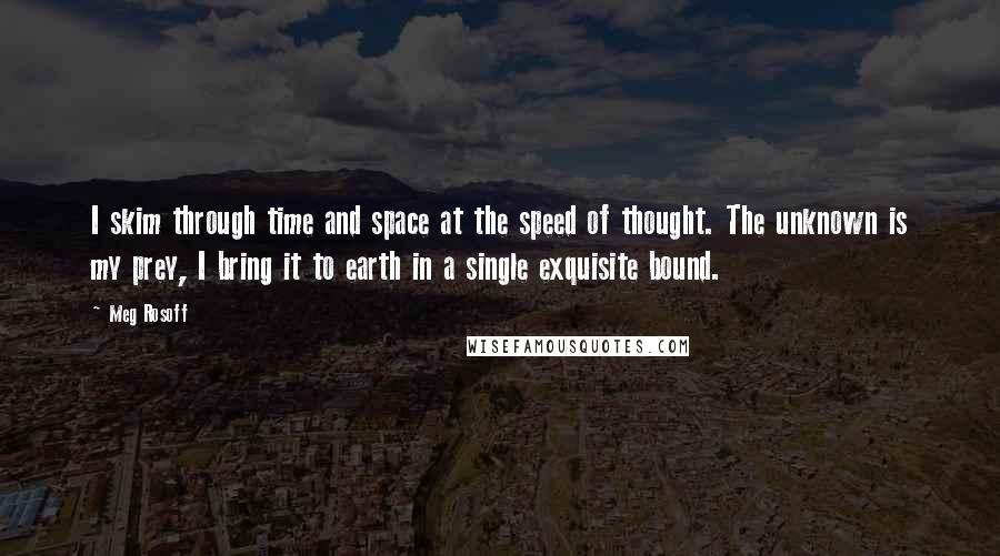 Meg Rosoff Quotes: I skim through time and space at the speed of thought. The unknown is my prey, I bring it to earth in a single exquisite bound.