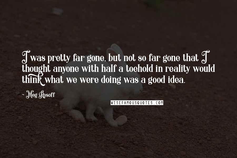 Meg Rosoff Quotes: I was pretty far gone, but not so far gone that I thought anyone with half a toehold in reality would think what we were doing was a good idea.