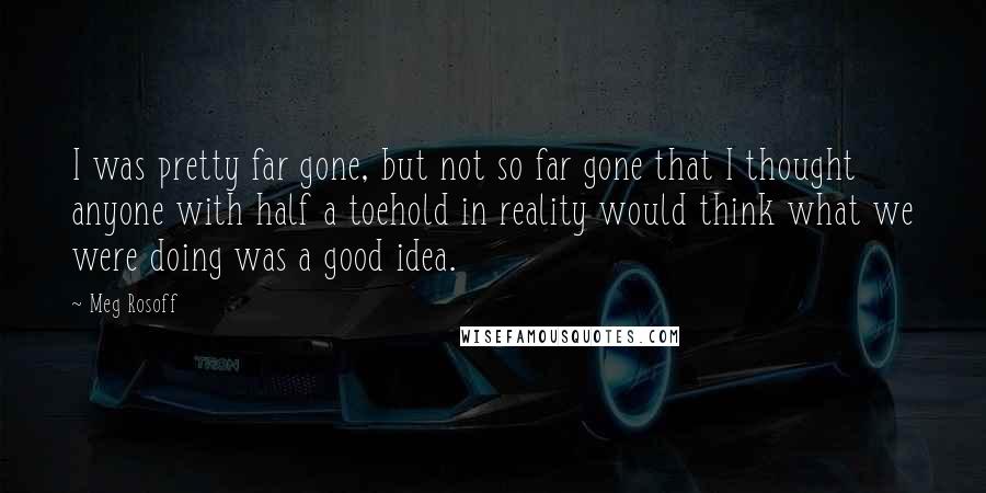 Meg Rosoff Quotes: I was pretty far gone, but not so far gone that I thought anyone with half a toehold in reality would think what we were doing was a good idea.