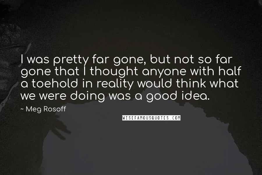 Meg Rosoff Quotes: I was pretty far gone, but not so far gone that I thought anyone with half a toehold in reality would think what we were doing was a good idea.