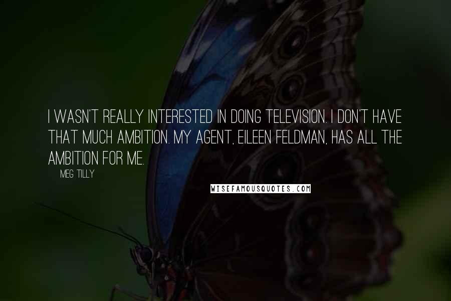 Meg Tilly Quotes: I wasn't really interested in doing television. I don't have that much ambition. My agent, Eileen Feldman, has all the ambition for me.