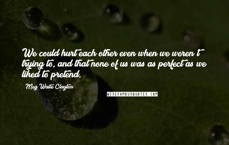 Meg Waite Clayton Quotes: We could hurt each other even when we weren't trying to, and that none of us was as perfect as we liked to pretend.