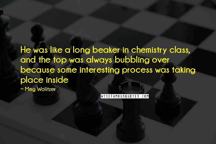 Meg Wolitzer Quotes: He was like a long beaker in chemistry class, and the top was always bubbling over because some interesting process was taking place inside