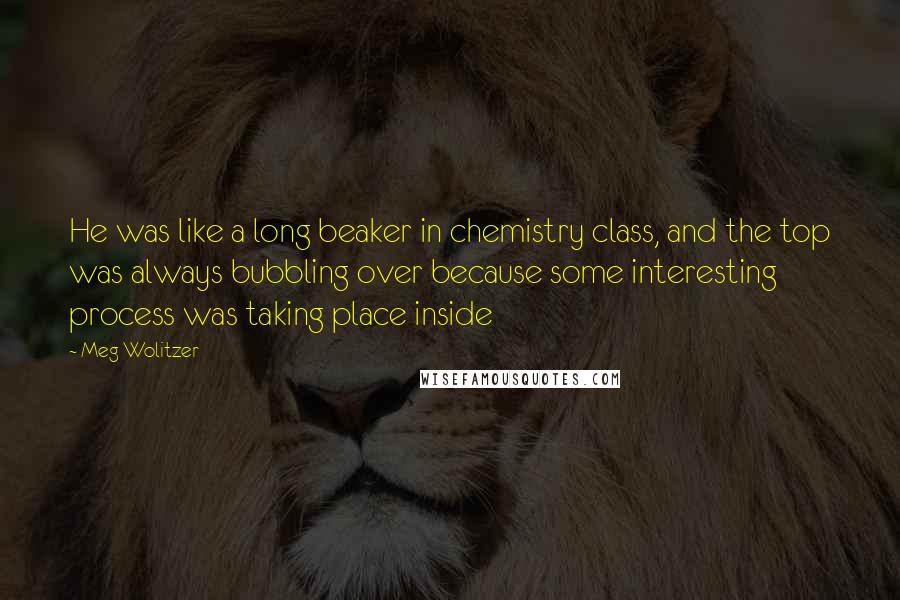 Meg Wolitzer Quotes: He was like a long beaker in chemistry class, and the top was always bubbling over because some interesting process was taking place inside