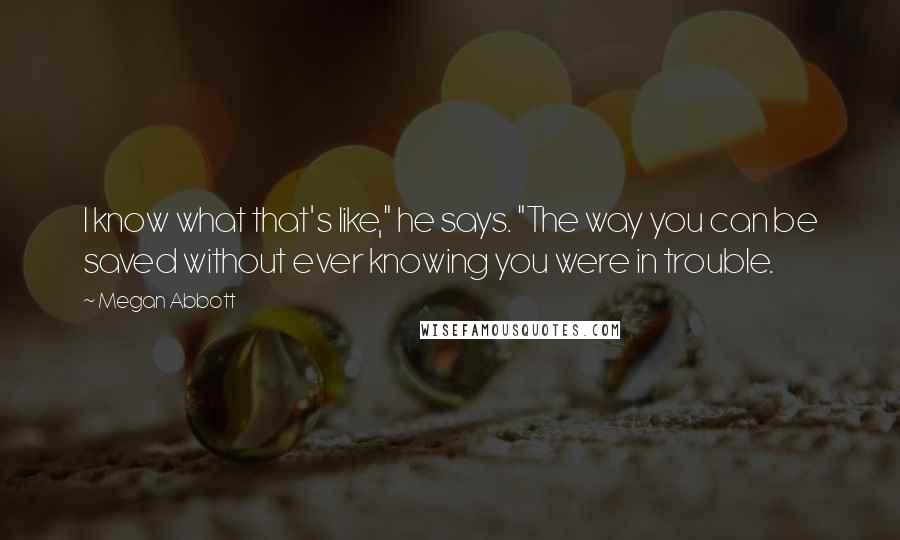 Megan Abbott Quotes: I know what that's like," he says. "The way you can be saved without ever knowing you were in trouble.