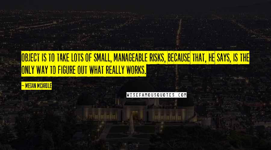 Megan McArdle Quotes: object is to take lots of small, manageable risks, because that, he says, is the only way to figure out what really works.