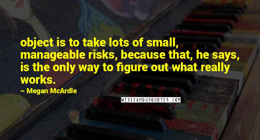 Megan McArdle Quotes: object is to take lots of small, manageable risks, because that, he says, is the only way to figure out what really works.