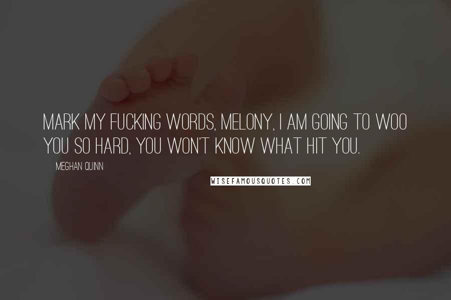 Meghan Quinn Quotes: Mark my fucking words, Melony, I am going to woo you so hard, you won't know what hit you.