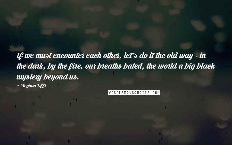 Meghan Tifft Quotes: If we must encounter each other, let's do it the old way - in the dark, by the fire, our breaths bated, the world a big black mystery beyond us.