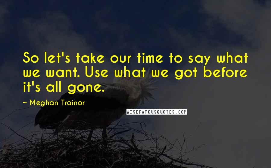 Meghan Trainor Quotes: So let's take our time to say what we want. Use what we got before it's all gone.