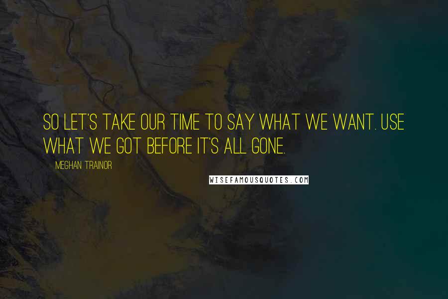 Meghan Trainor Quotes: So let's take our time to say what we want. Use what we got before it's all gone.