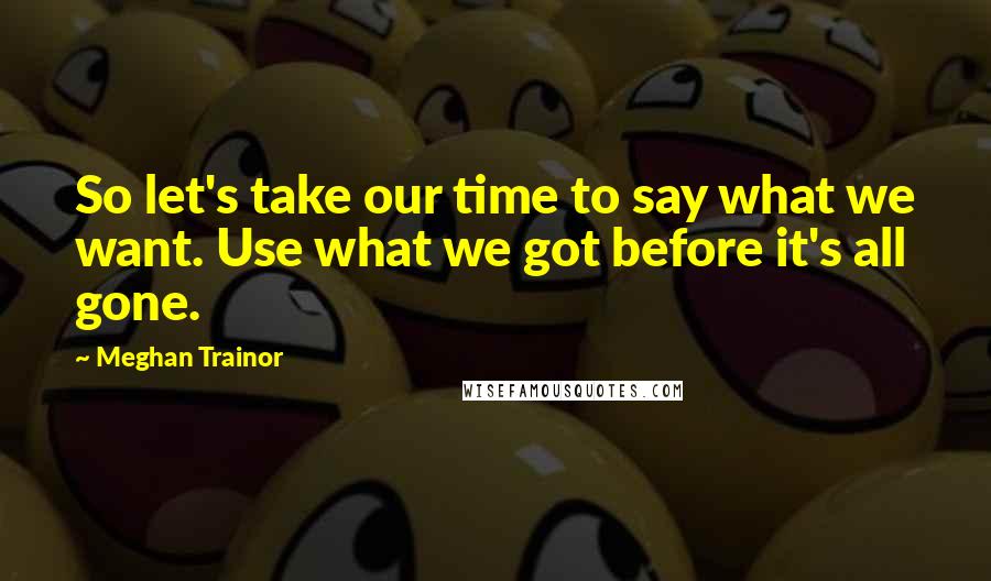 Meghan Trainor Quotes: So let's take our time to say what we want. Use what we got before it's all gone.