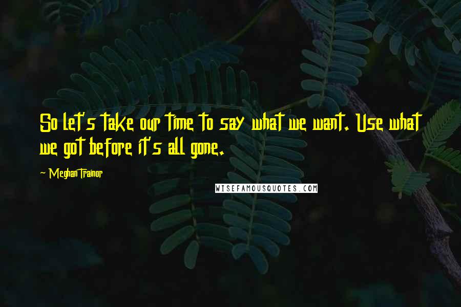 Meghan Trainor Quotes: So let's take our time to say what we want. Use what we got before it's all gone.