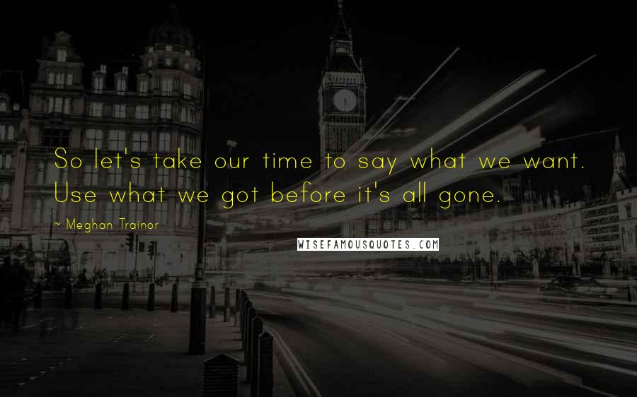 Meghan Trainor Quotes: So let's take our time to say what we want. Use what we got before it's all gone.