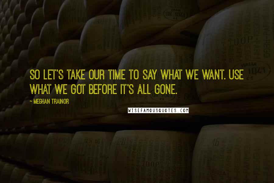 Meghan Trainor Quotes: So let's take our time to say what we want. Use what we got before it's all gone.