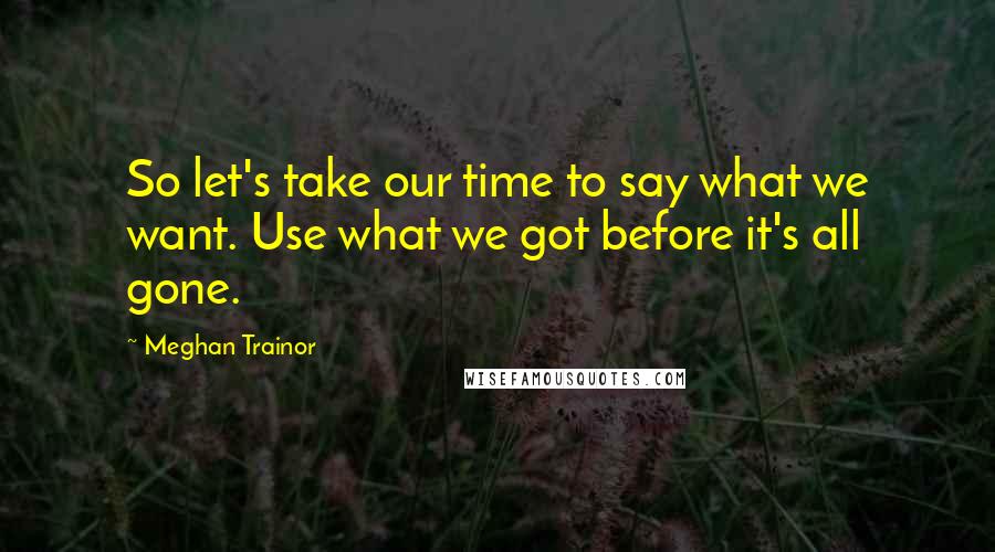 Meghan Trainor Quotes: So let's take our time to say what we want. Use what we got before it's all gone.