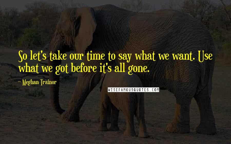 Meghan Trainor Quotes: So let's take our time to say what we want. Use what we got before it's all gone.