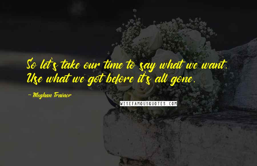 Meghan Trainor Quotes: So let's take our time to say what we want. Use what we got before it's all gone.