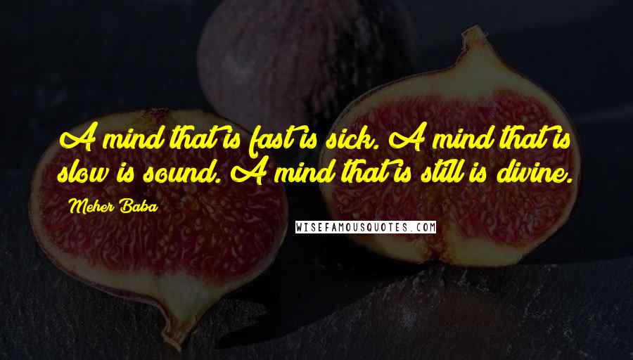 Meher Baba Quotes: A mind that is fast is sick. A mind that is slow is sound. A mind that is still is divine.