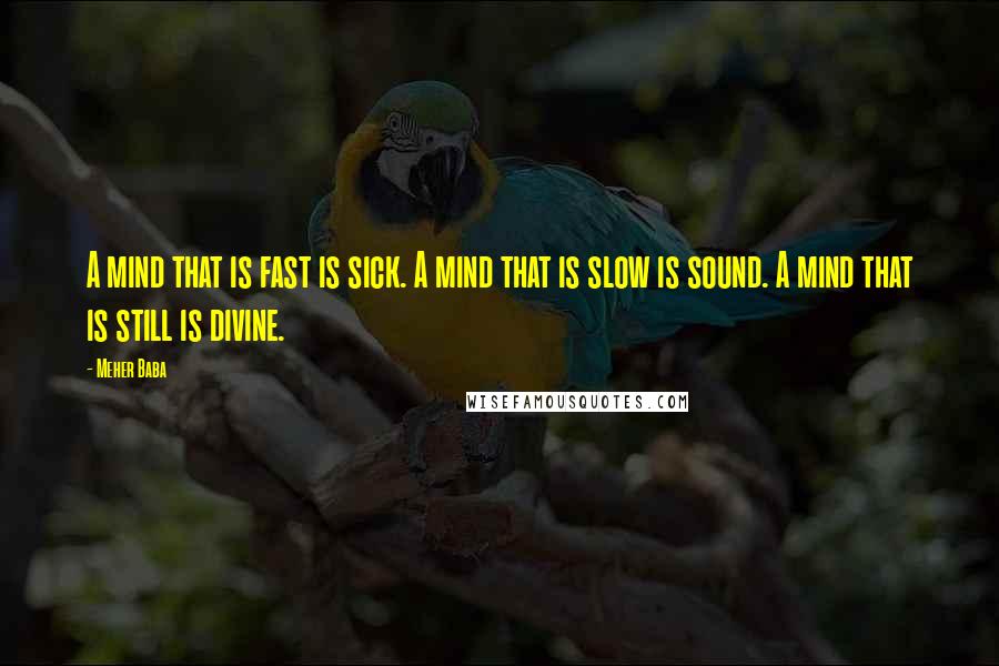 Meher Baba Quotes: A mind that is fast is sick. A mind that is slow is sound. A mind that is still is divine.