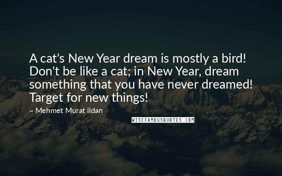 Mehmet Murat Ildan Quotes: A cat's New Year dream is mostly a bird! Don't be like a cat; in New Year, dream something that you have never dreamed! Target for new things!