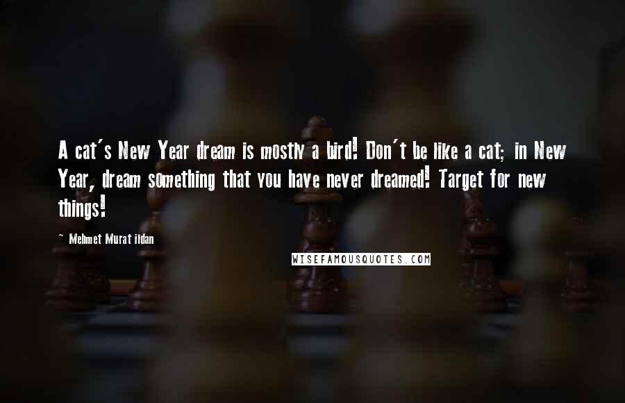 Mehmet Murat Ildan Quotes: A cat's New Year dream is mostly a bird! Don't be like a cat; in New Year, dream something that you have never dreamed! Target for new things!