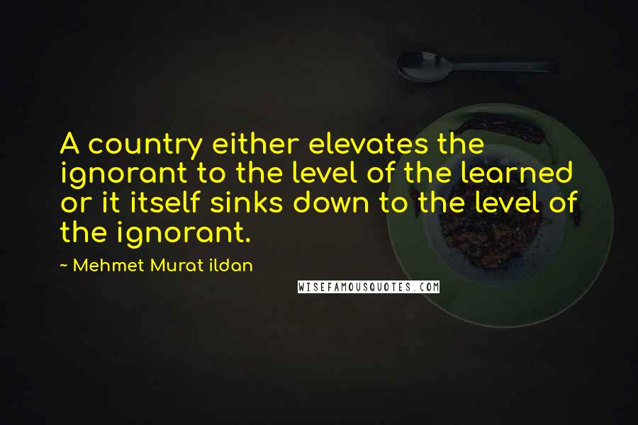 Mehmet Murat Ildan Quotes: A country either elevates the ignorant to the level of the learned or it itself sinks down to the level of the ignorant.
