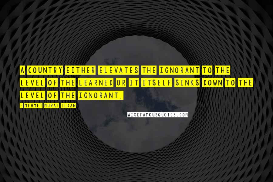 Mehmet Murat Ildan Quotes: A country either elevates the ignorant to the level of the learned or it itself sinks down to the level of the ignorant.