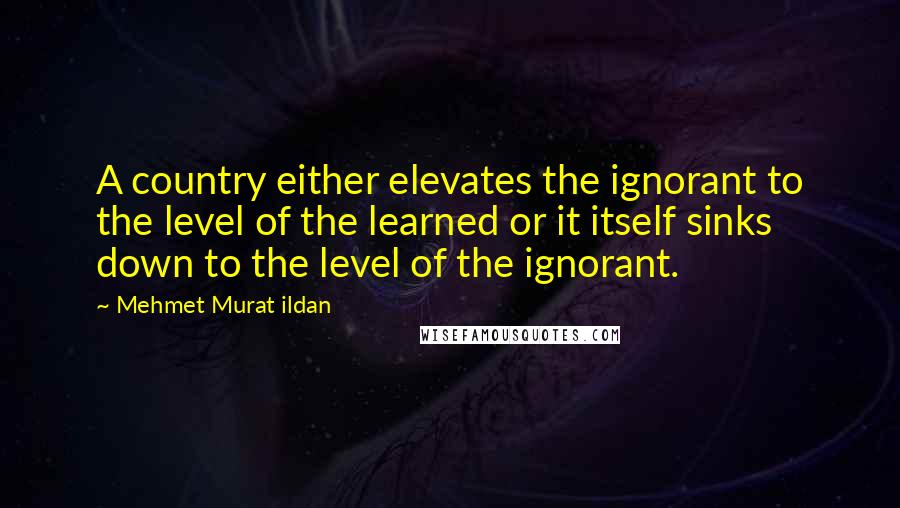 Mehmet Murat Ildan Quotes: A country either elevates the ignorant to the level of the learned or it itself sinks down to the level of the ignorant.