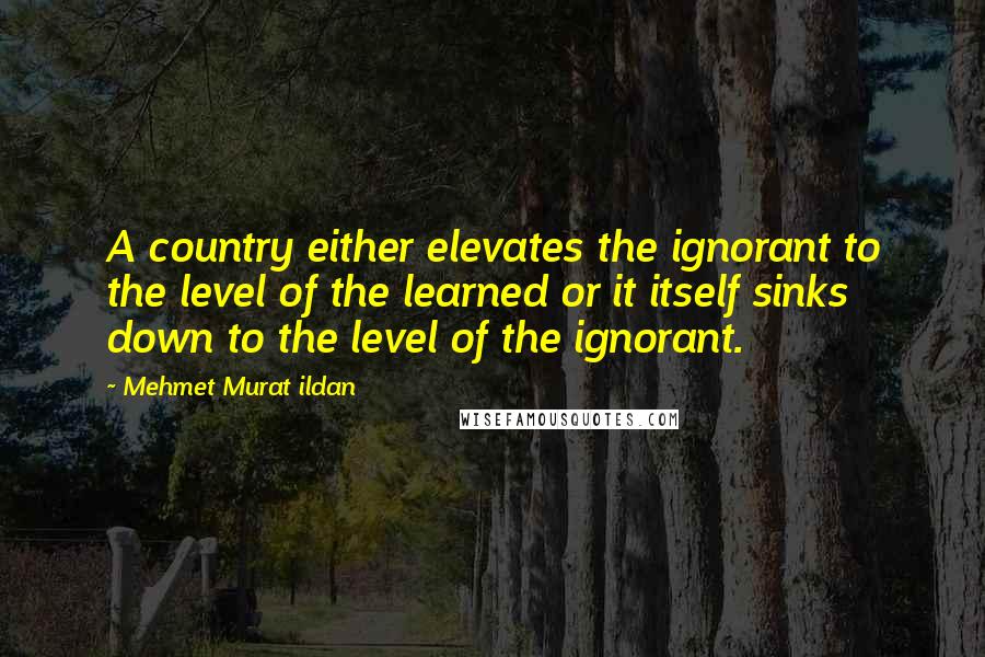 Mehmet Murat Ildan Quotes: A country either elevates the ignorant to the level of the learned or it itself sinks down to the level of the ignorant.