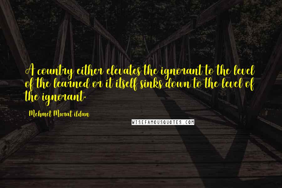 Mehmet Murat Ildan Quotes: A country either elevates the ignorant to the level of the learned or it itself sinks down to the level of the ignorant.