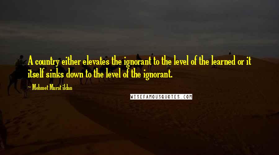 Mehmet Murat Ildan Quotes: A country either elevates the ignorant to the level of the learned or it itself sinks down to the level of the ignorant.