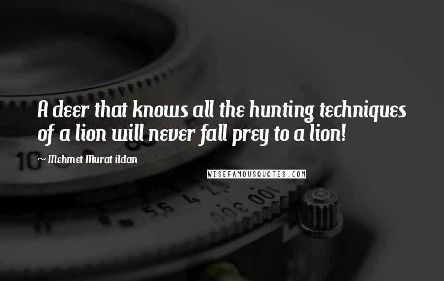 Mehmet Murat Ildan Quotes: A deer that knows all the hunting techniques of a lion will never fall prey to a lion!