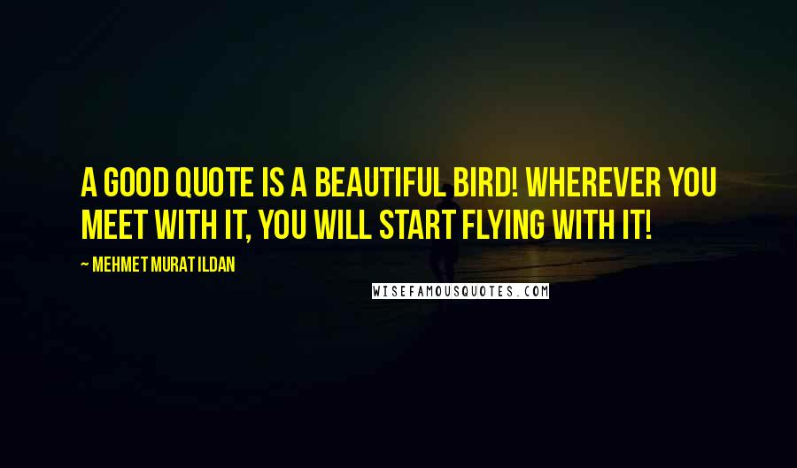 Mehmet Murat Ildan Quotes: A good quote is a beautiful bird! Wherever you meet with it, you will start flying with it!