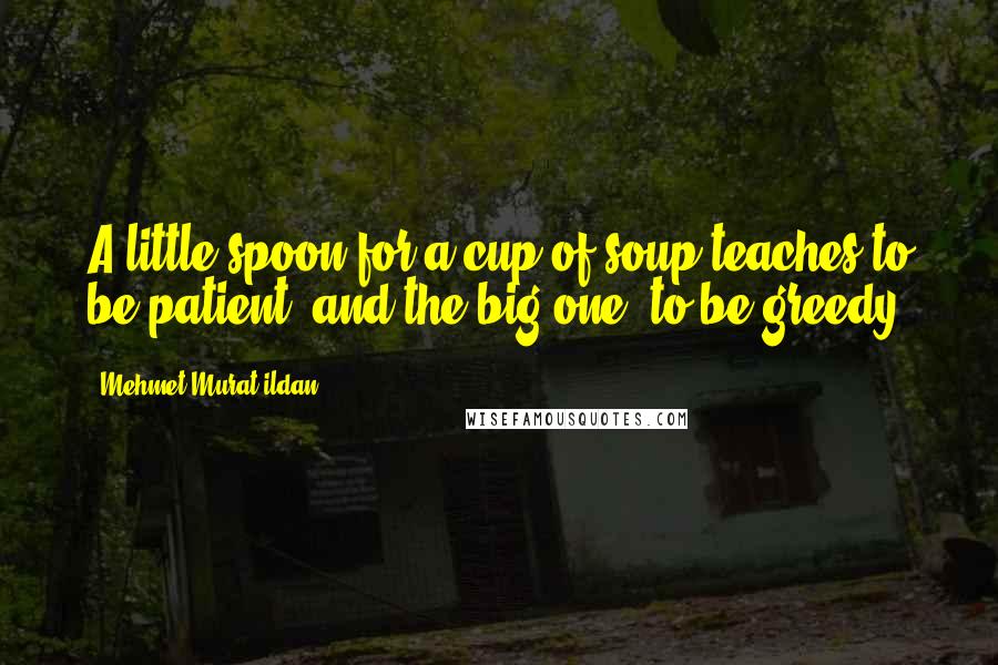 Mehmet Murat Ildan Quotes: A little spoon for a cup of soup teaches to be patient; and the big one, to be greedy!