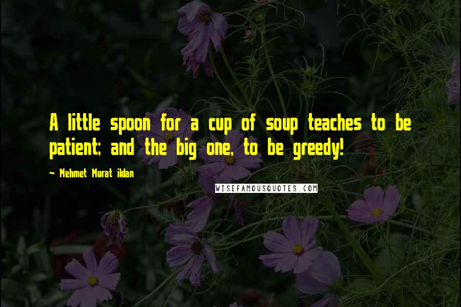 Mehmet Murat Ildan Quotes: A little spoon for a cup of soup teaches to be patient; and the big one, to be greedy!