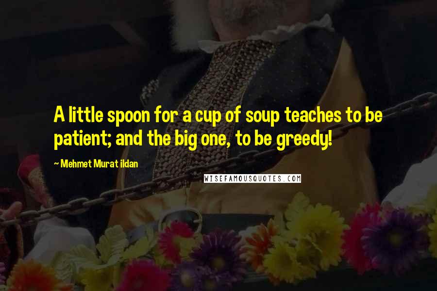 Mehmet Murat Ildan Quotes: A little spoon for a cup of soup teaches to be patient; and the big one, to be greedy!