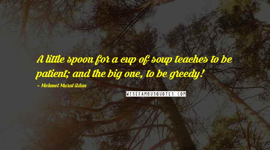 Mehmet Murat Ildan Quotes: A little spoon for a cup of soup teaches to be patient; and the big one, to be greedy!