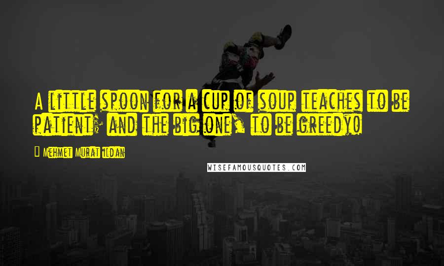 Mehmet Murat Ildan Quotes: A little spoon for a cup of soup teaches to be patient; and the big one, to be greedy!