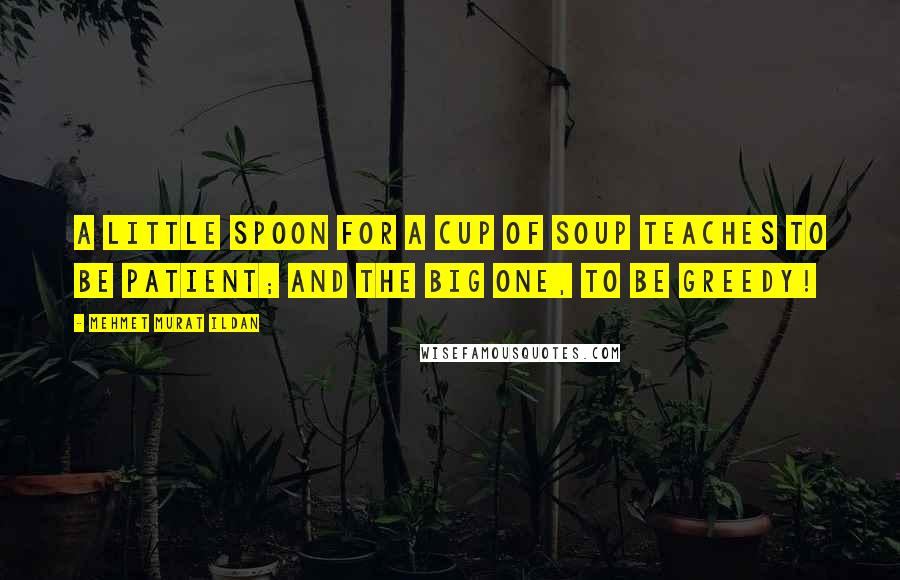 Mehmet Murat Ildan Quotes: A little spoon for a cup of soup teaches to be patient; and the big one, to be greedy!