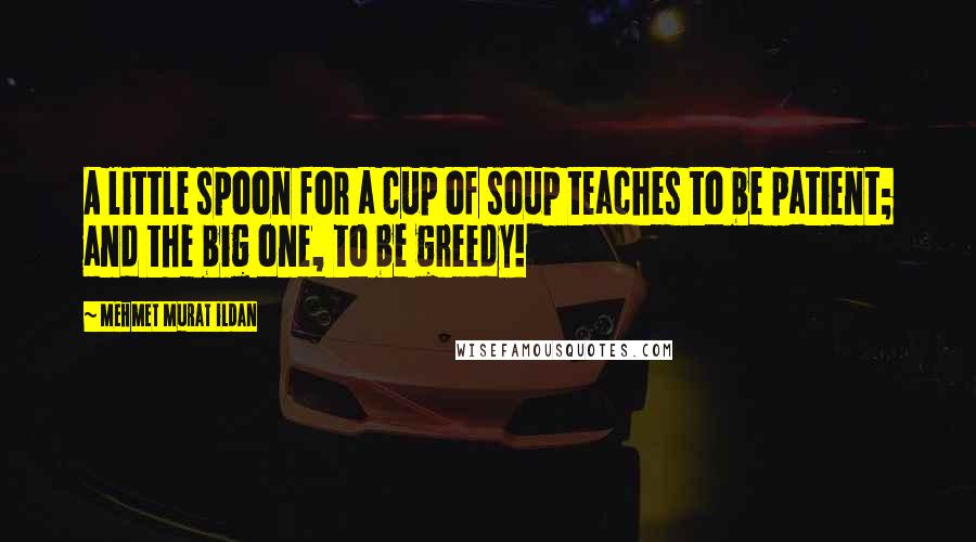 Mehmet Murat Ildan Quotes: A little spoon for a cup of soup teaches to be patient; and the big one, to be greedy!