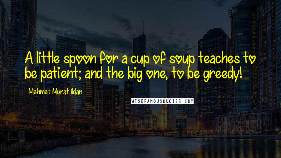 Mehmet Murat Ildan Quotes: A little spoon for a cup of soup teaches to be patient; and the big one, to be greedy!