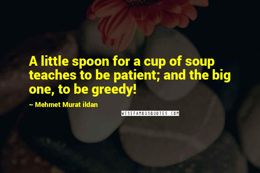Mehmet Murat Ildan Quotes: A little spoon for a cup of soup teaches to be patient; and the big one, to be greedy!