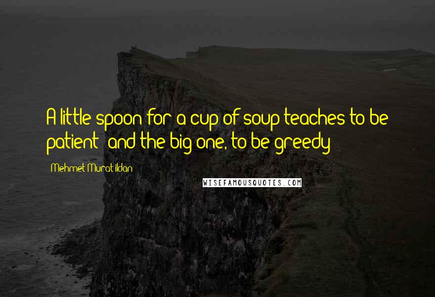 Mehmet Murat Ildan Quotes: A little spoon for a cup of soup teaches to be patient; and the big one, to be greedy!