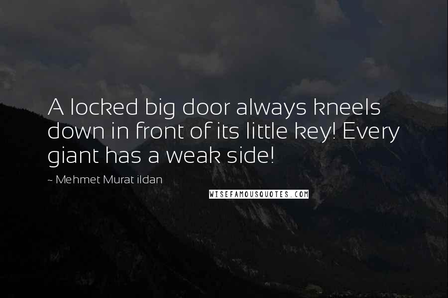 Mehmet Murat Ildan Quotes: A locked big door always kneels down in front of its little key! Every giant has a weak side!