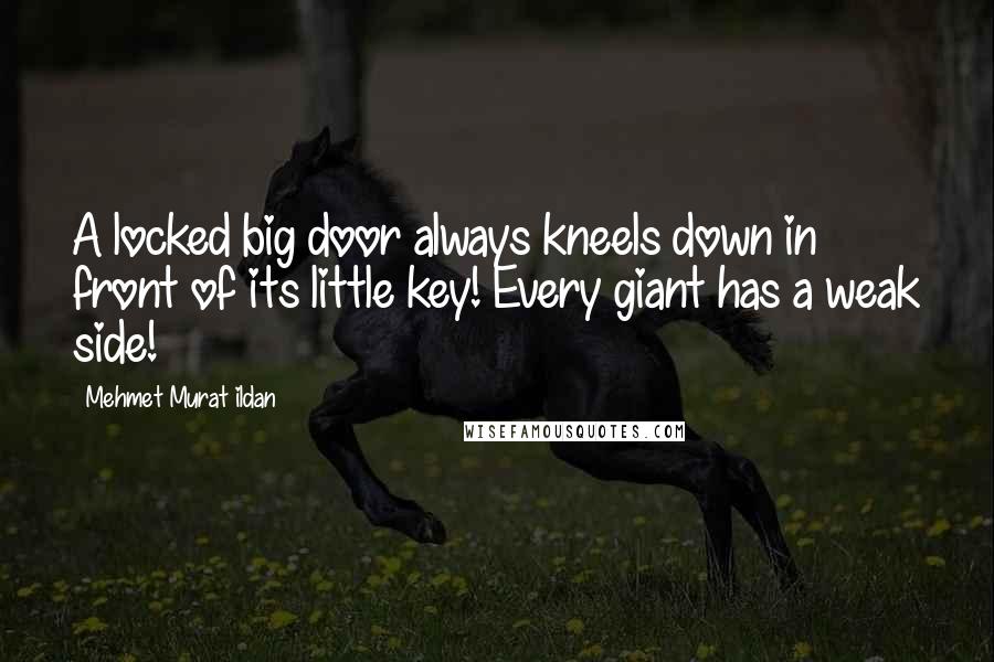 Mehmet Murat Ildan Quotes: A locked big door always kneels down in front of its little key! Every giant has a weak side!