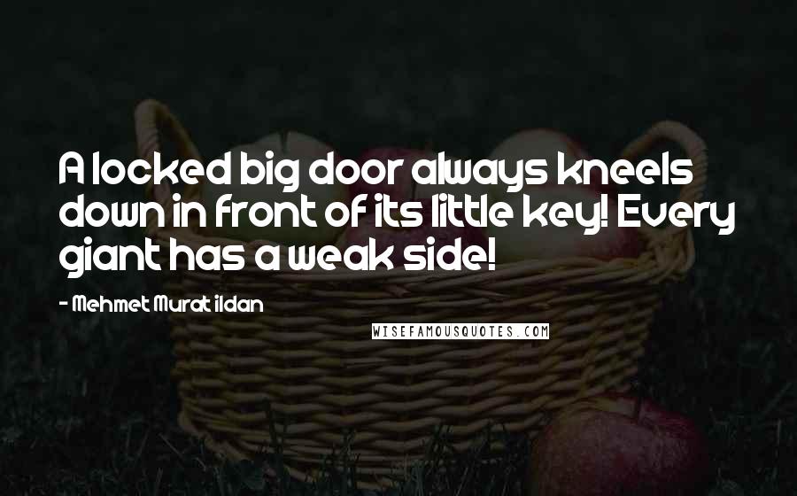 Mehmet Murat Ildan Quotes: A locked big door always kneels down in front of its little key! Every giant has a weak side!
