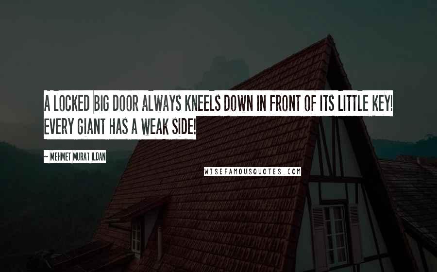 Mehmet Murat Ildan Quotes: A locked big door always kneels down in front of its little key! Every giant has a weak side!