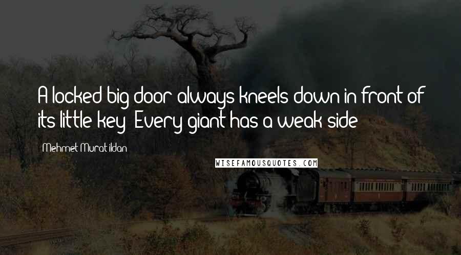 Mehmet Murat Ildan Quotes: A locked big door always kneels down in front of its little key! Every giant has a weak side!